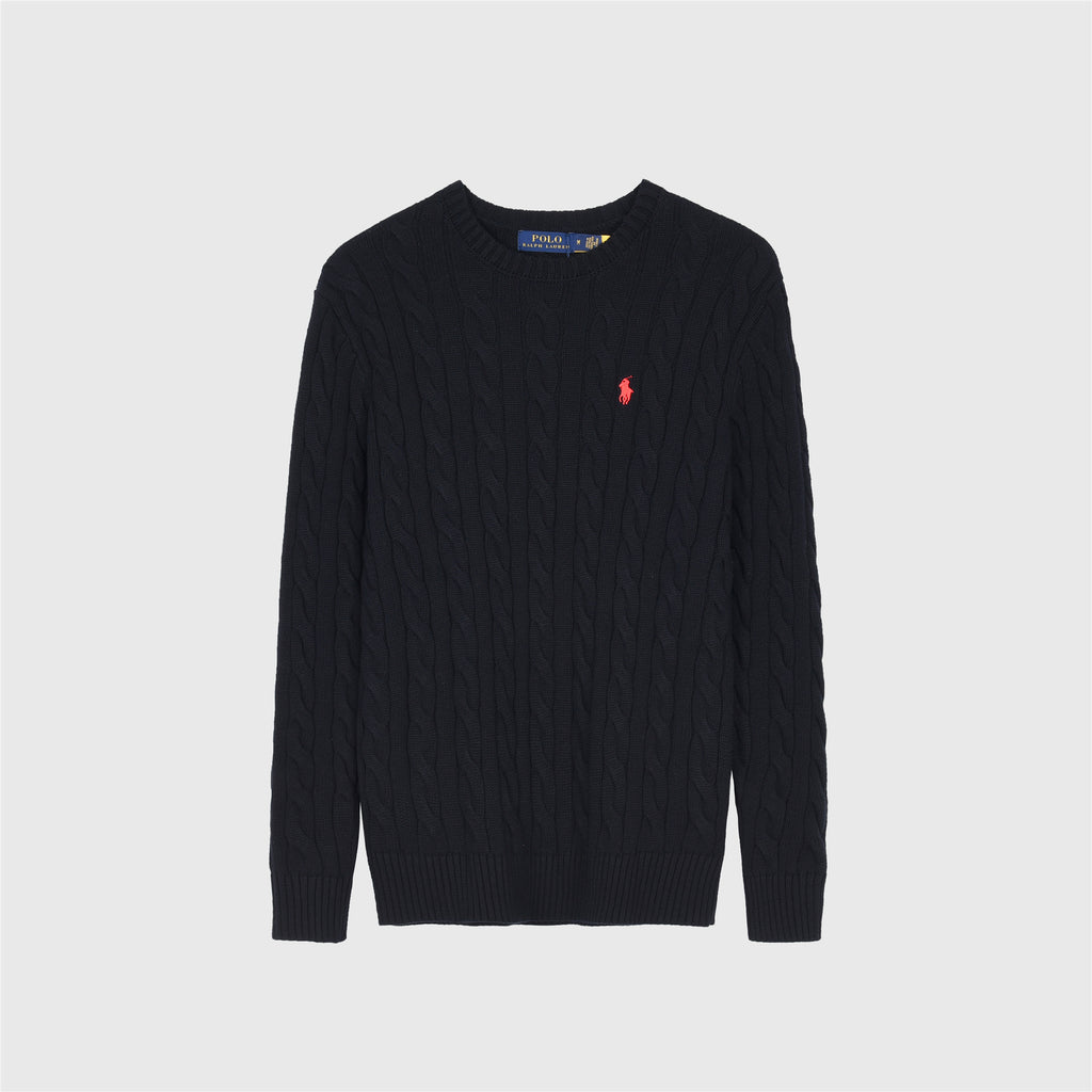 Polo Ralph Lauren Women's Men's Black Cable Knit Crewneck Sweater