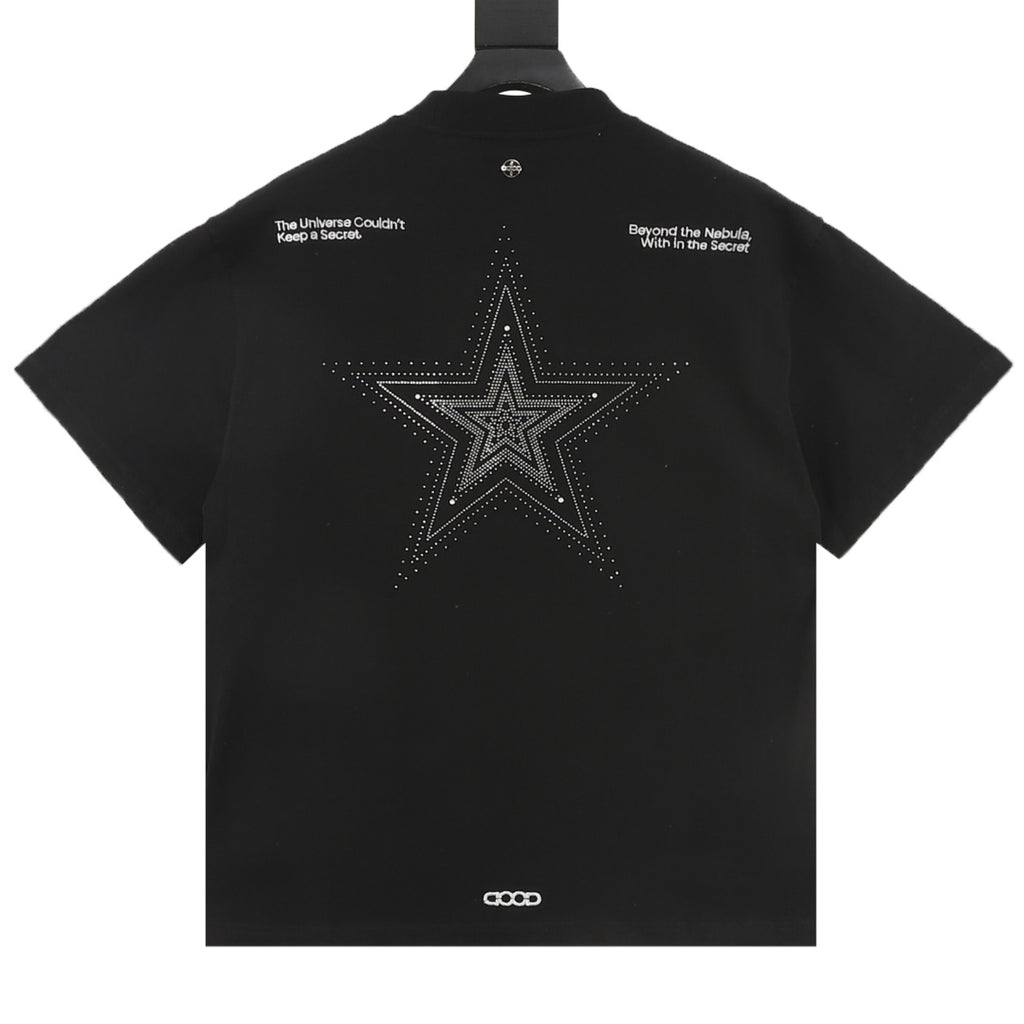 Goodbrand Three-Star Rhinestone Script Logo Short-Sleeve T-Shirt in Black