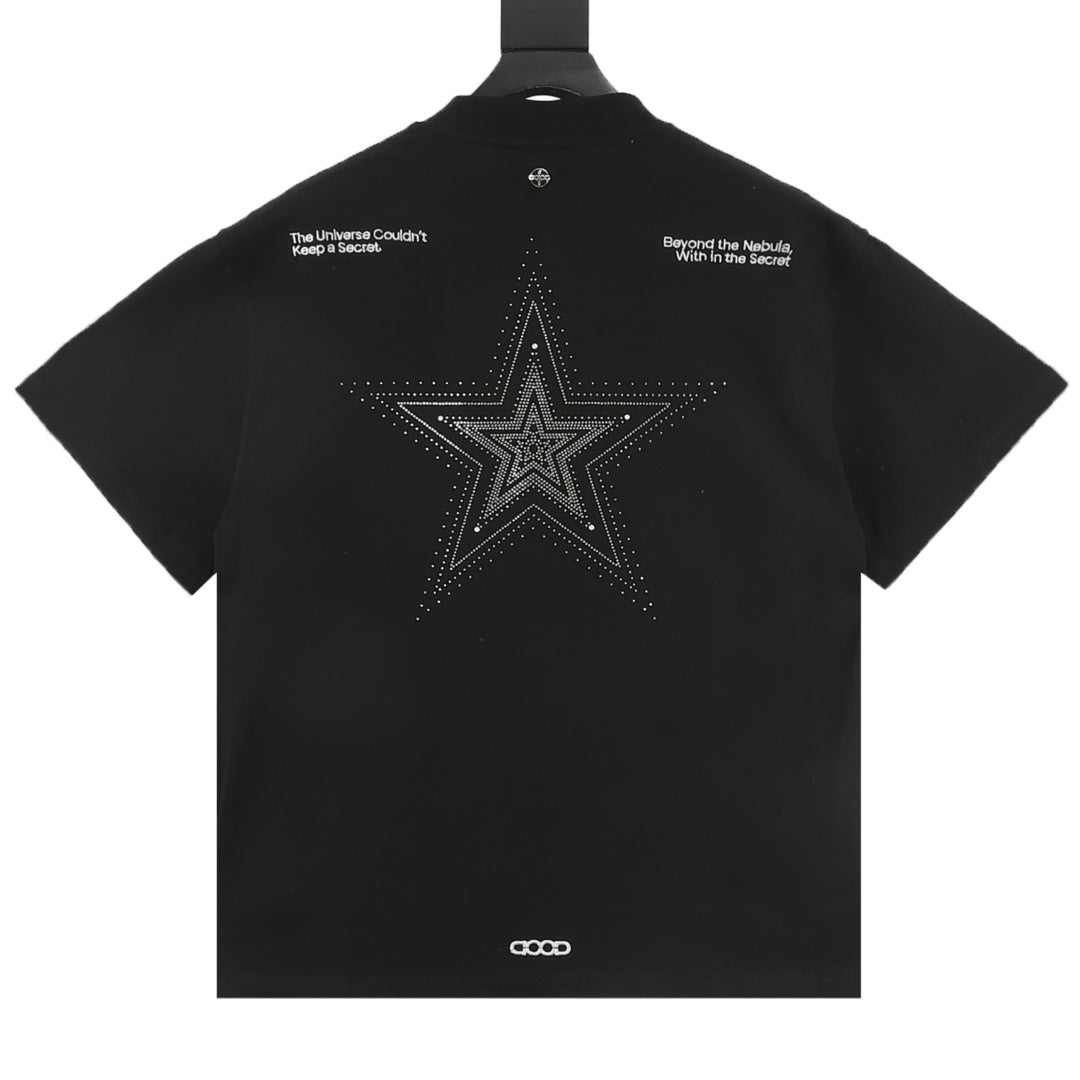 Goodbrand Three-Star Rhinestone Script Logo Short-Sleeve T-Shirt in Black