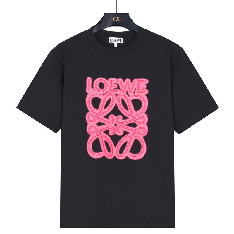 Loewe Pink Anagram Logo Short-Sleeve T-Shirt in Black