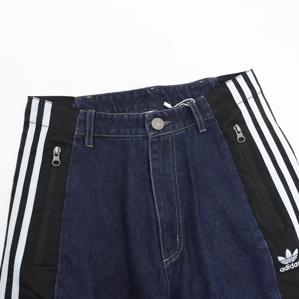 adidas Originals Women's Men's Black Side-Stripe Panelled Wide-Leg Denim Jeans