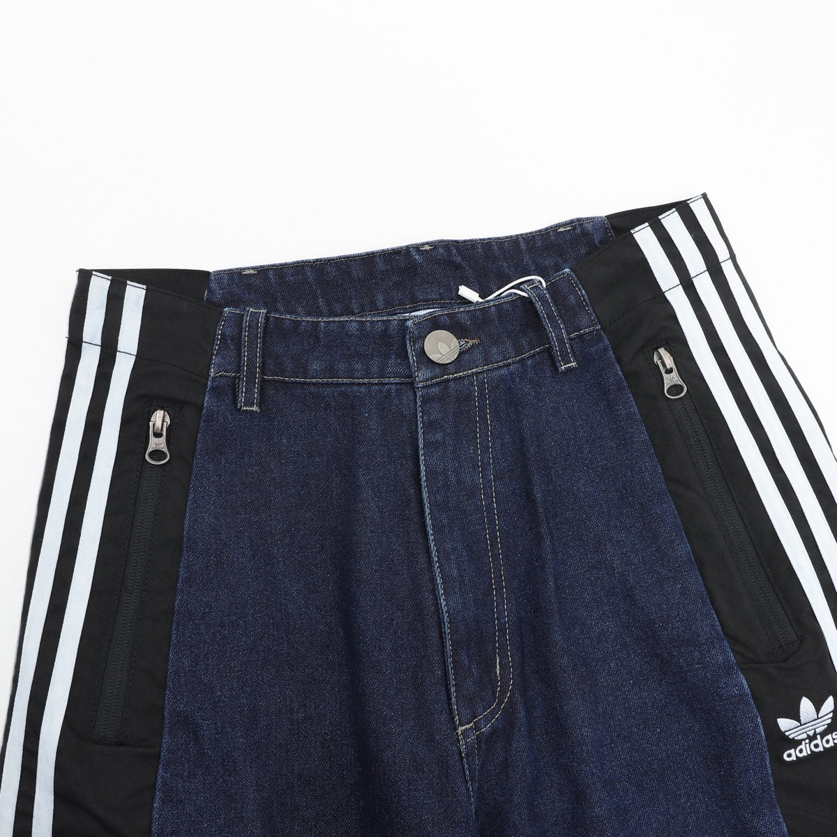 adidas Originals Women's Men's Black Side-Stripe Panelled Wide-Leg Denim Jeans