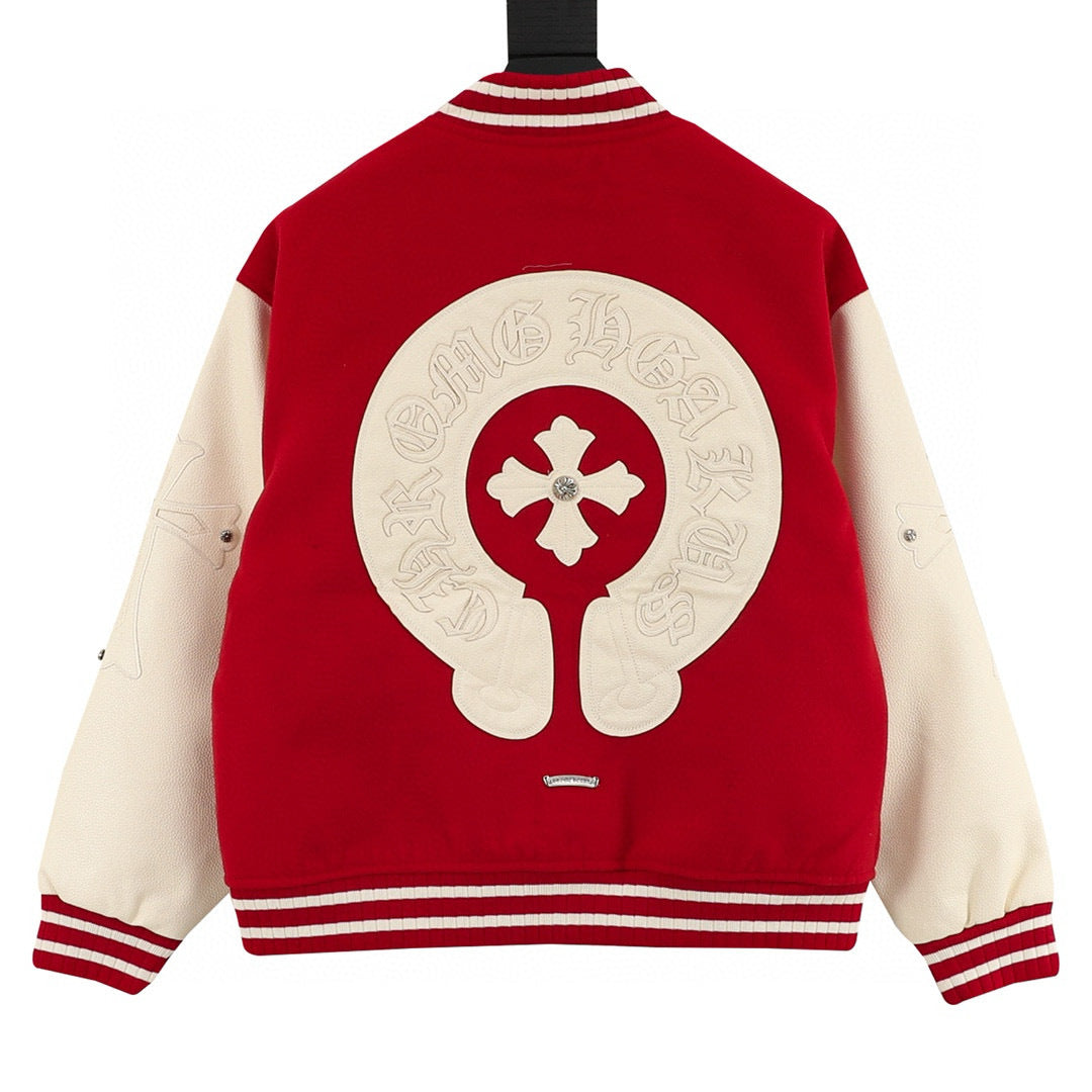 CH Patchwork Baseball Jacket with Cross Appliqué