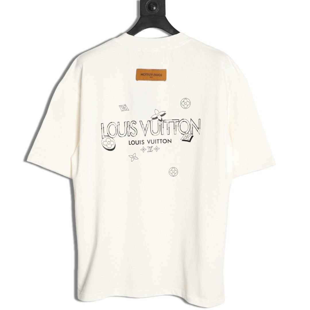 Louis Vuitton Sketch-Style Monogram Logo Short-Sleeve T-Shirt in White