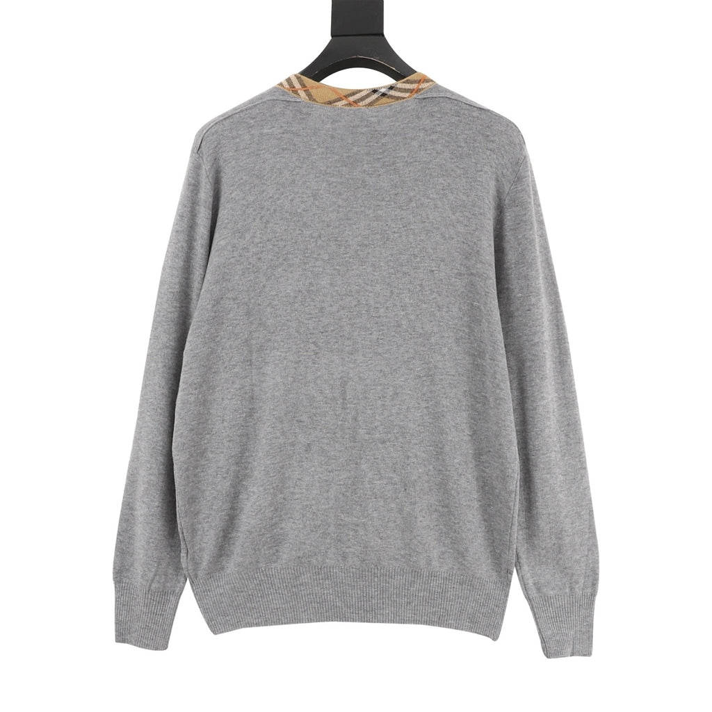 Burberry Check-Collar Knitted Wool Sweater