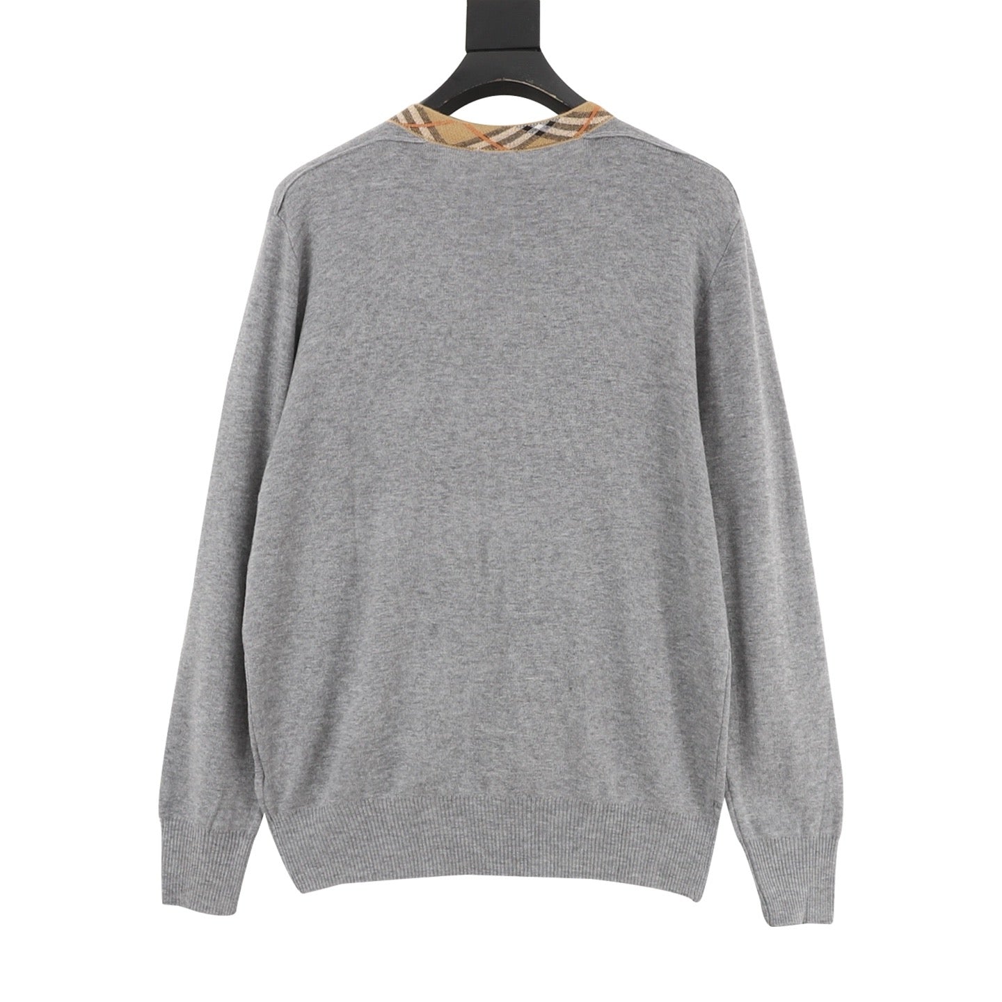 Burberry Check-Collar Knitted Wool Sweater