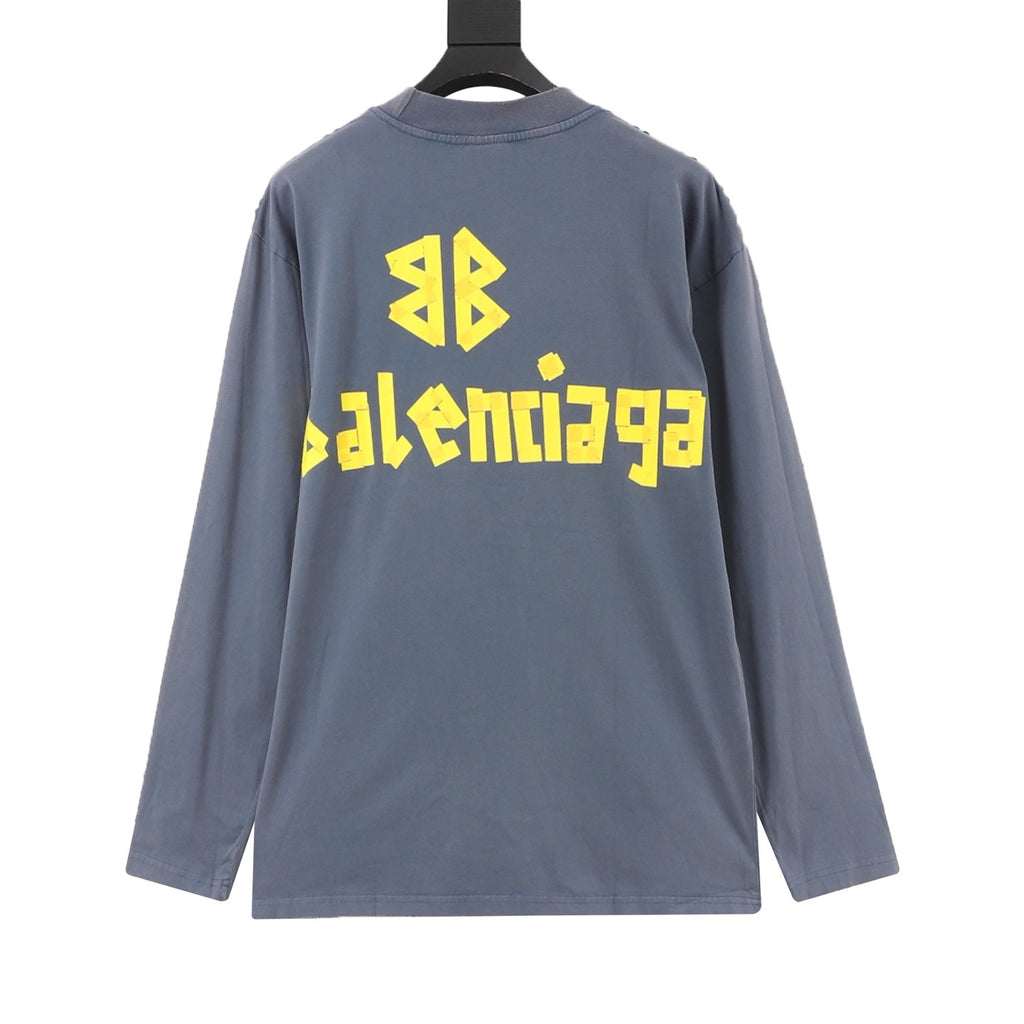 Balenciaga Women's Men's Slate Blue Logo Long-Sleeve T-Shirt