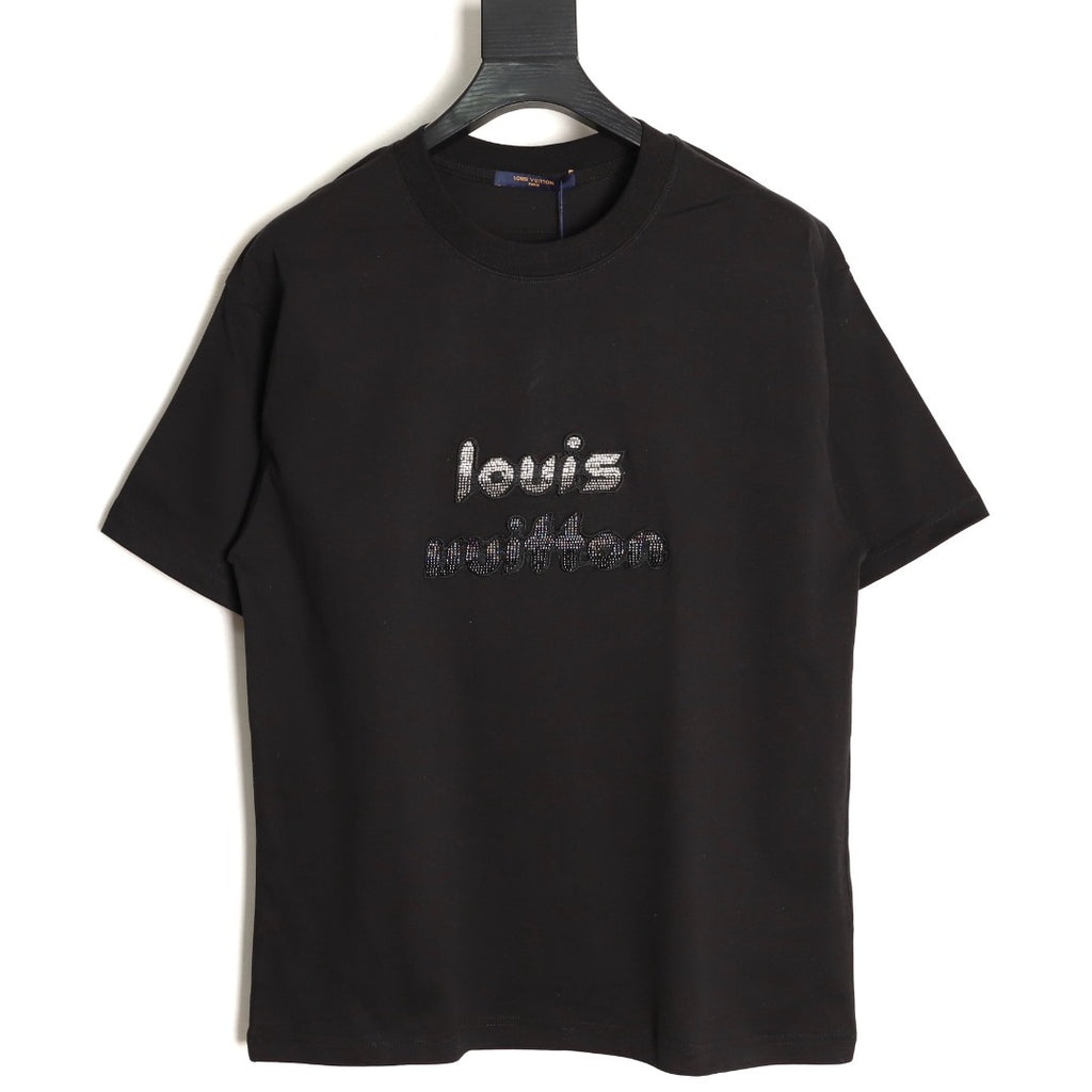 Louis Vuitton Rhinestone Lettering Short-Sleeve T-Shirt in Black