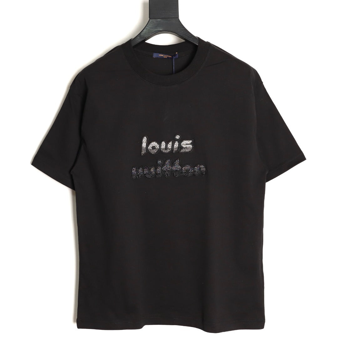 Louis Vuitton Rhinestone Lettering Short-Sleeve T-Shirt in Black
