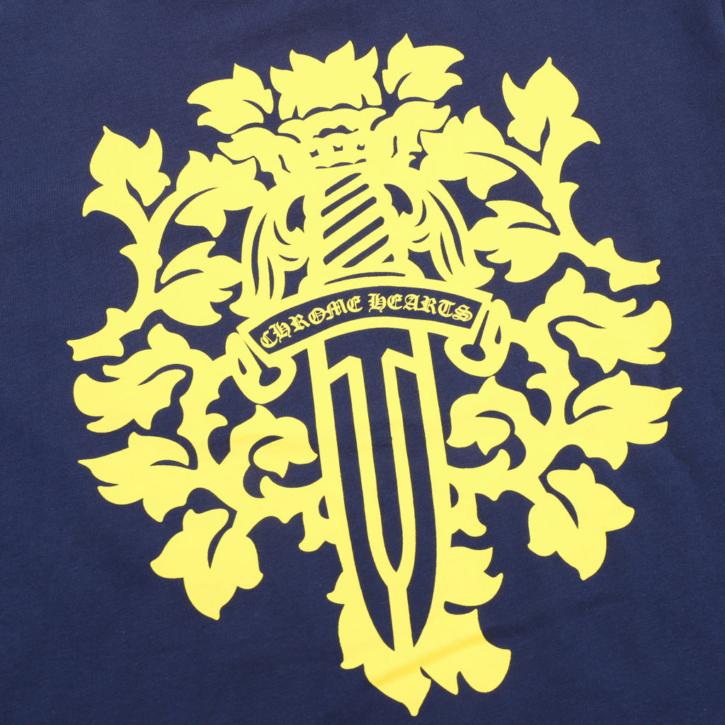Chrome Hearts Sword Crest Floral Long-Sleeve Tee — Navy, Yellow Print