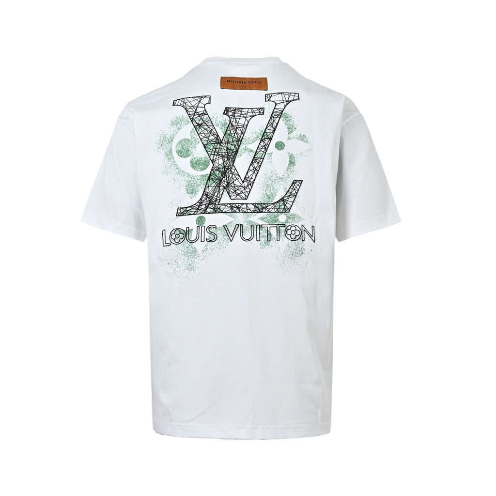 Louis Vuitton Floral LV Logo Print Short-Sleeve T-Shirt in White