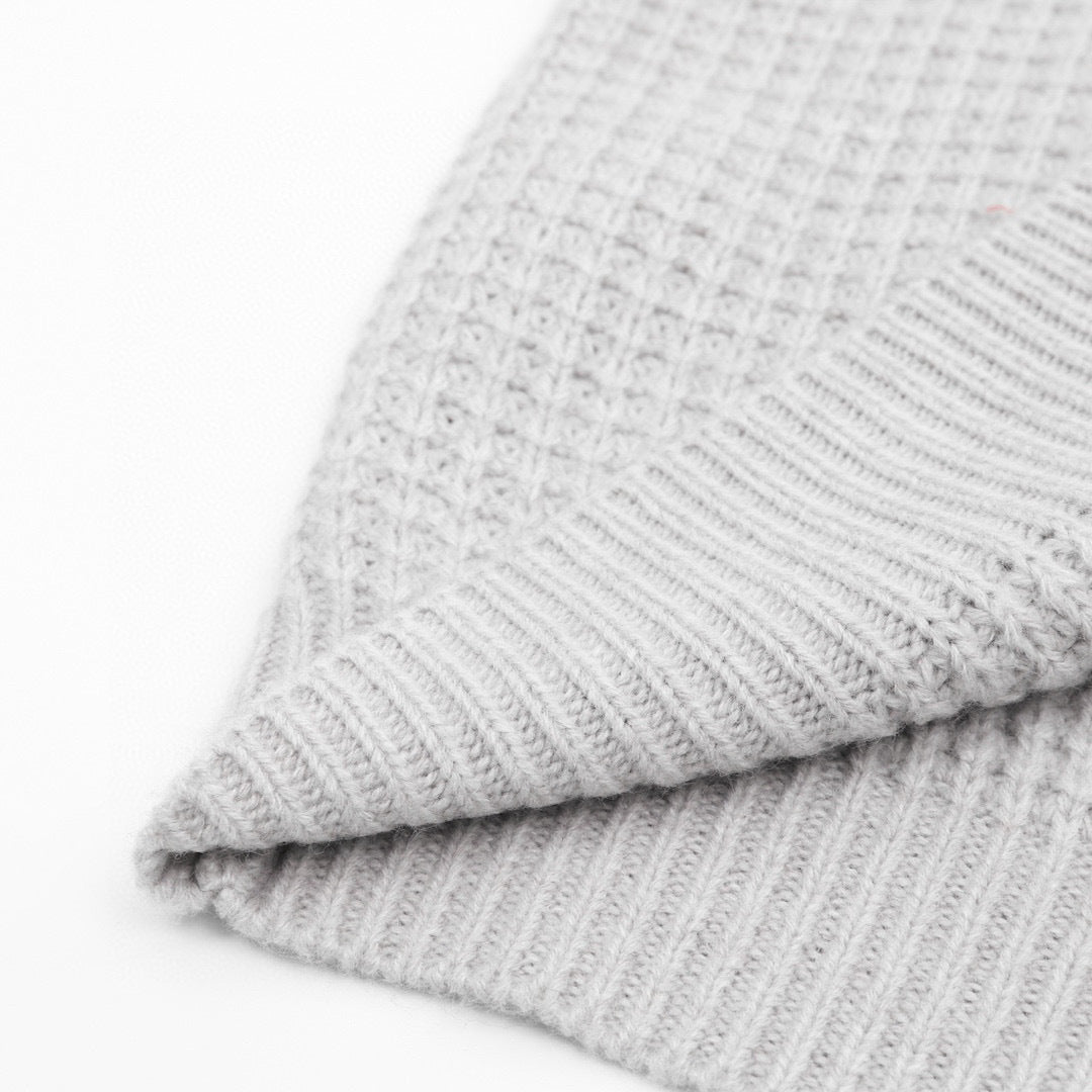 CH Cashmere Cardigan with Leather-Trimmed Sleeves and Cross-Waffle Knit