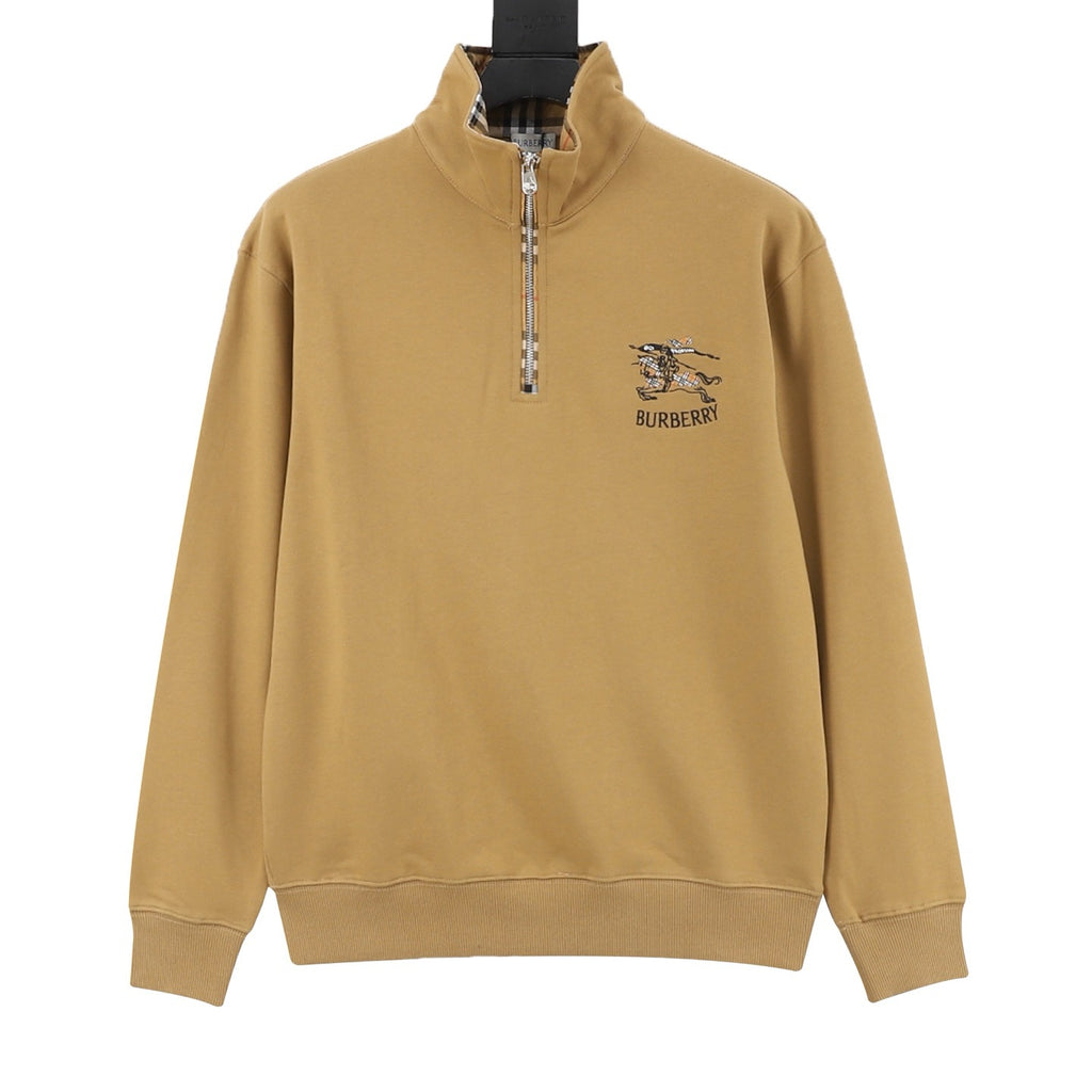 Burberry Women's Men's Camel Equestrian Knight Half-Zip Sweatshirt
