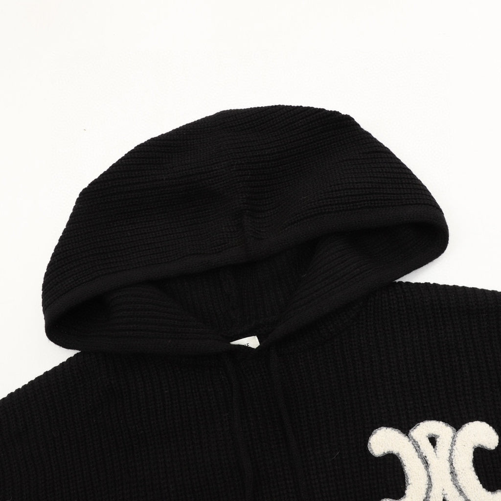 Celine Arc de Triomphe Chenille Logo Chunky Knit Hoodie