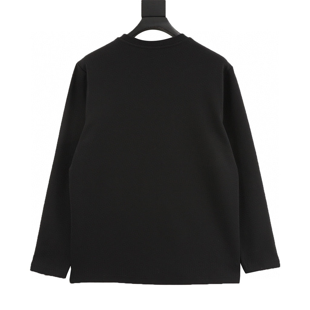 Chanel 25FW Long-Sleeve T-Shirt with Large Embroidered/Appliqué Double-C Logo in Brocade Style