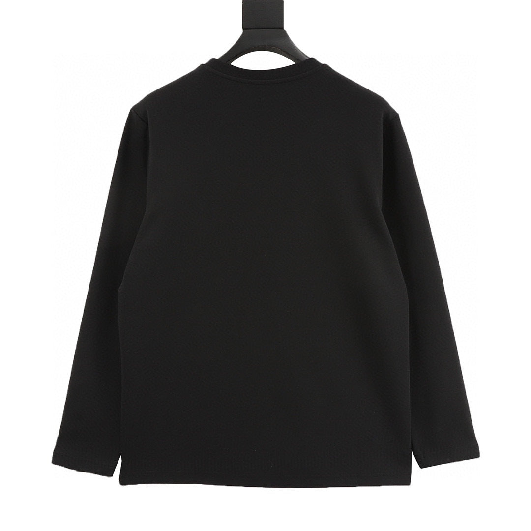Chanel 25FW Long-Sleeve T-Shirt with Large Embroidered/Appliqué Double-C Logo in Brocade Style