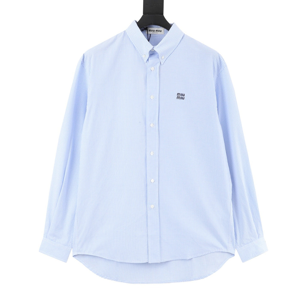 Miu Miu Women's Men's Light Blue Gingham Check Cotton Shirt