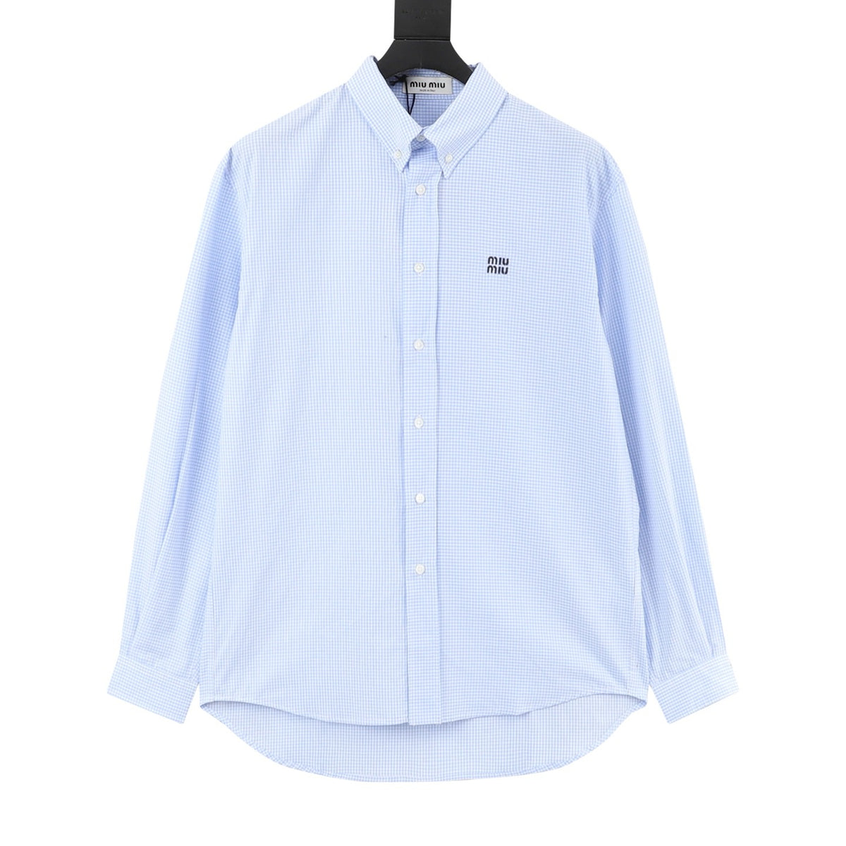 Miu Miu Women's Men's Light Blue Gingham Check Cotton Shirt