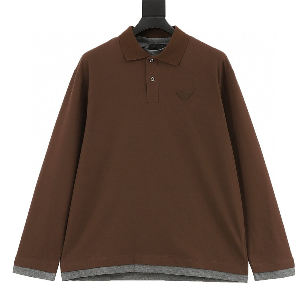 Prada Faux-Layered White Cuff Piqué Cotton Long-Sleeve Polo Shirt