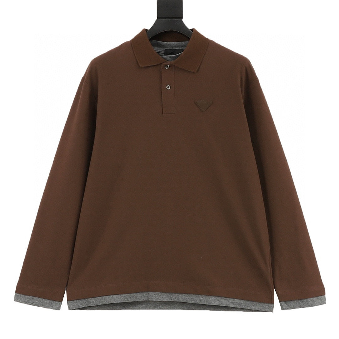 Prada Faux-Layered White Cuff Piqué Cotton Long-Sleeve Polo Shirt
