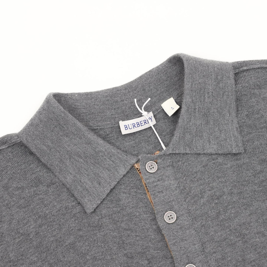 Burberry Five-Color Check Placket Wool Long Sleeve Polo Sweater | Black Relaxed Luxury Knitwear