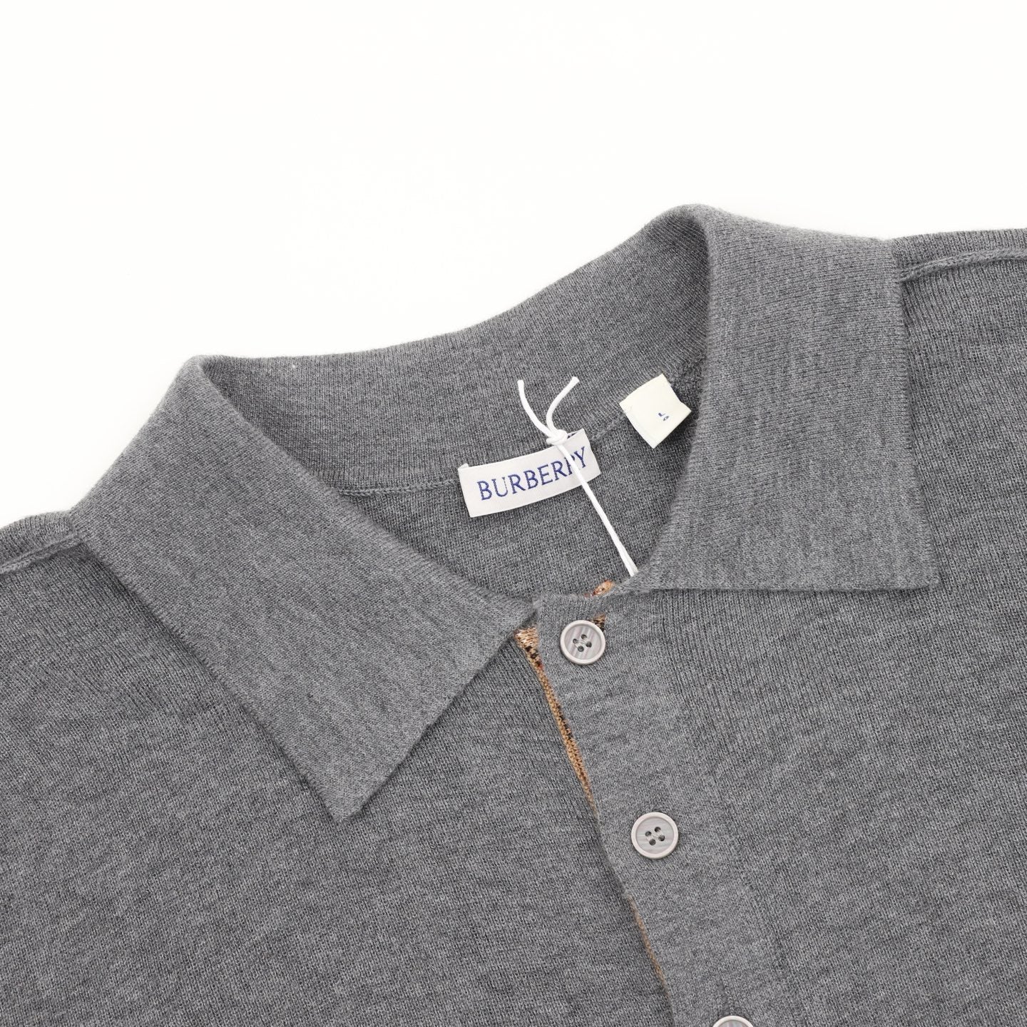 Burberry Five-Color Check Placket Wool Long Sleeve Polo Sweater | Black Relaxed Luxury Knitwear