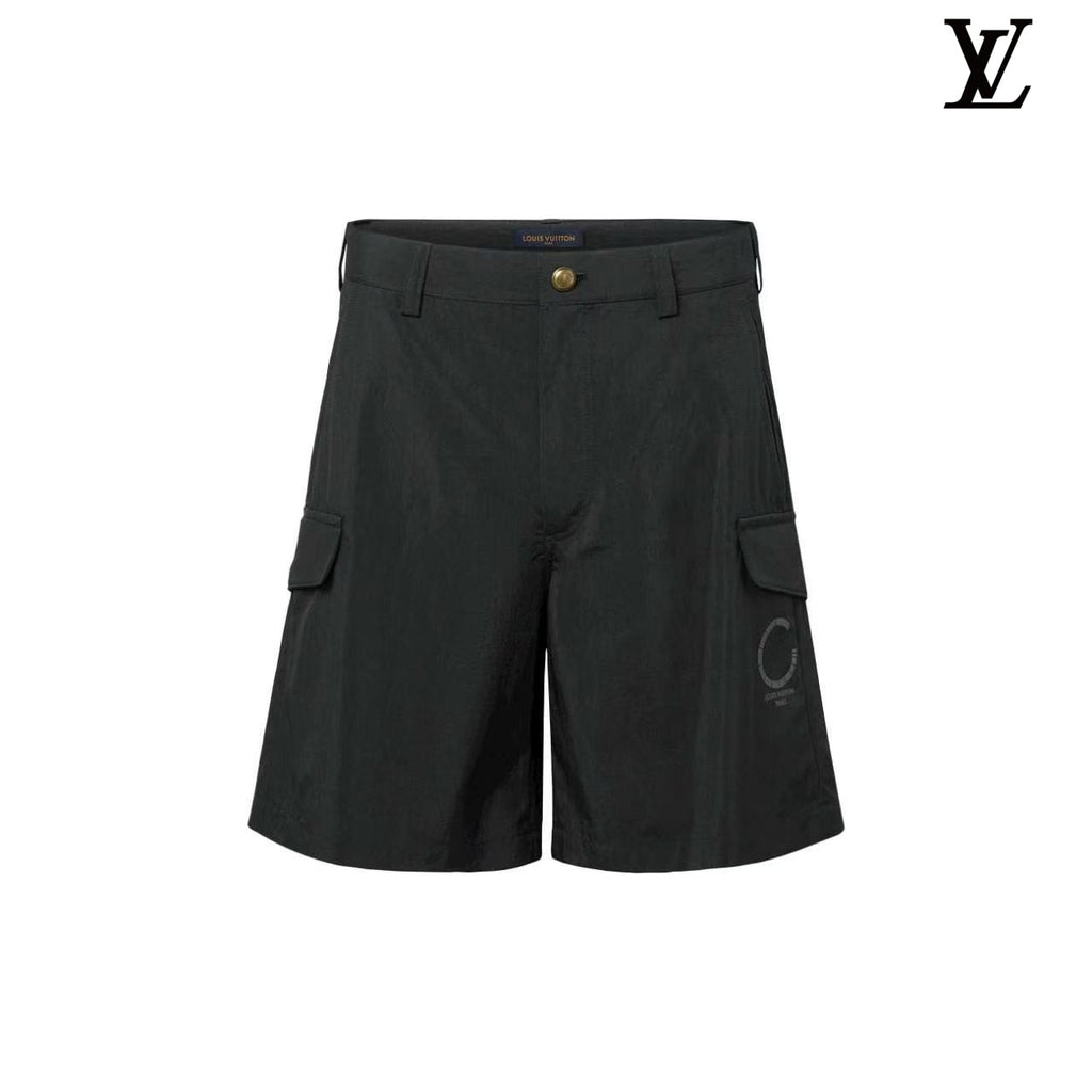 Louis Vuitton Black Nylon Circular Logo Print Cargo Shorts