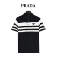 Prada Triangle Logo Short-Sleeve Polo in Black and White Stripes