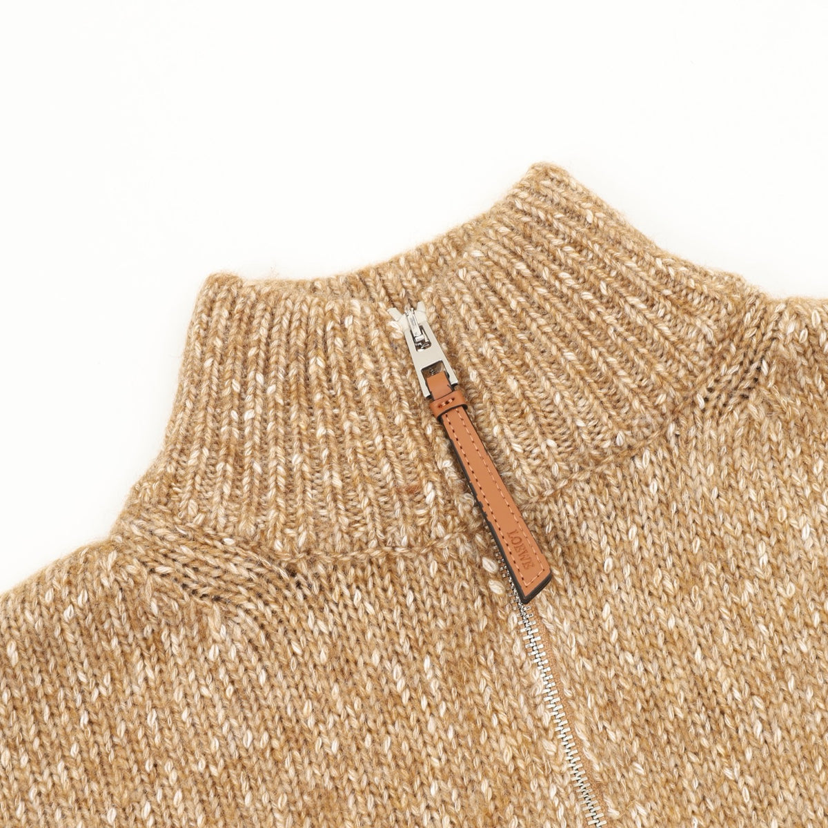 Loro Piana Women's Men's Camel Speckled Full-Zip Knit Sweater