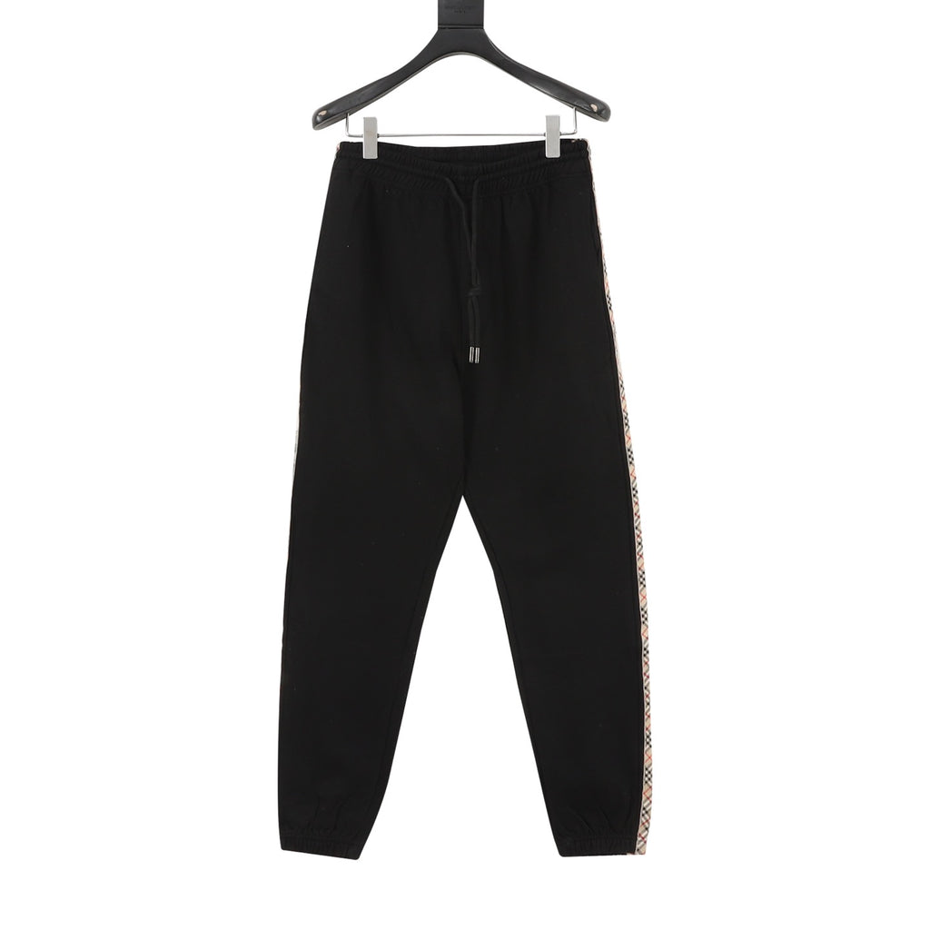 Burberry Women's & Men's Black Side Check Stripe Drawstring Sweatpants