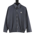 Miu Miu MM Embroidered Logo Shirt Collar Jacket | Slate Blue Elastic Hem Casual Outerwear
