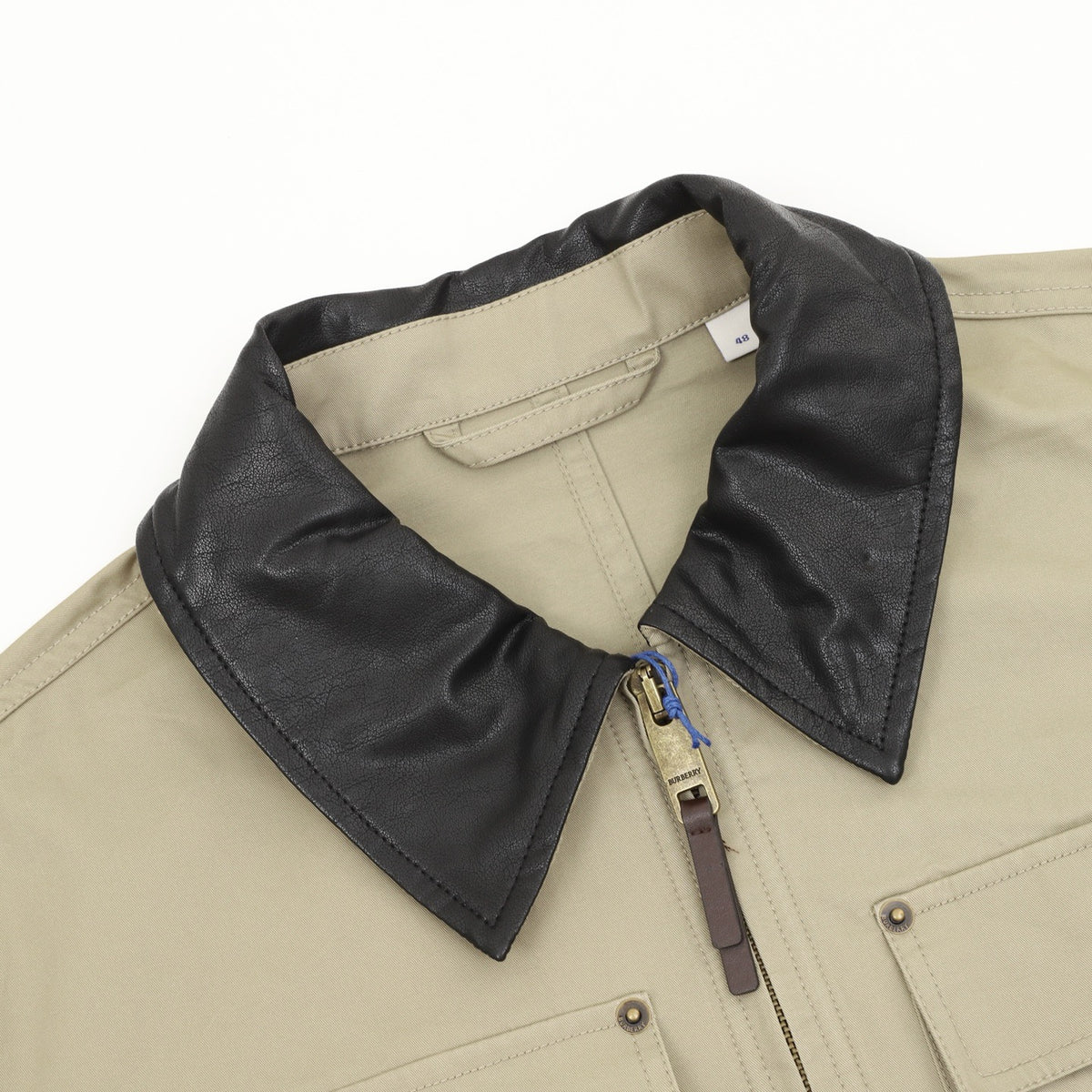 Burberry Women's & Men's Beige Leather-Collar Zip-Up Field Jacket with Equestrian Logo
