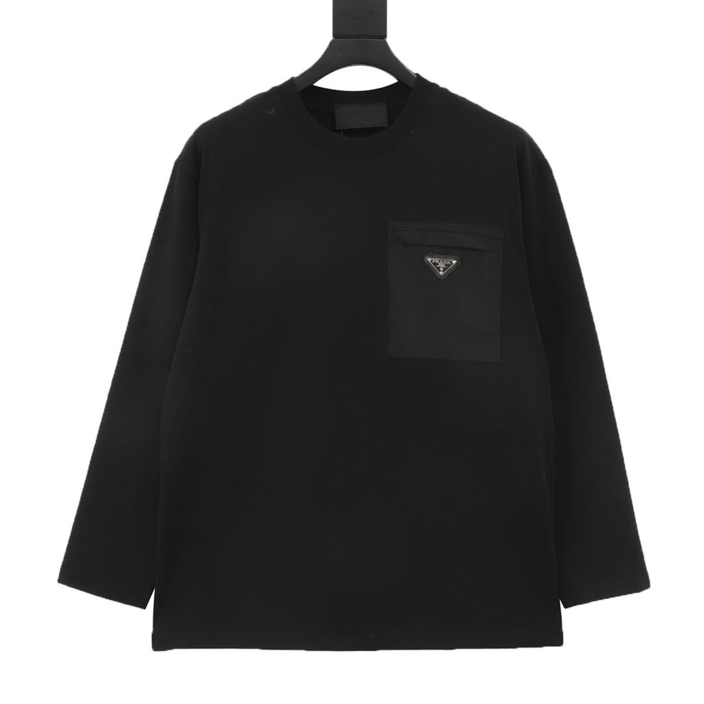 Prada Triangle Logo Zip Chest Pocket Long-Sleeve Top — Ivory（副本）