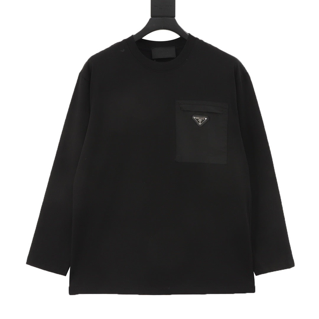 Prada Triangle Logo Zip Chest Pocket Long-Sleeve Top — Ivory（副本）