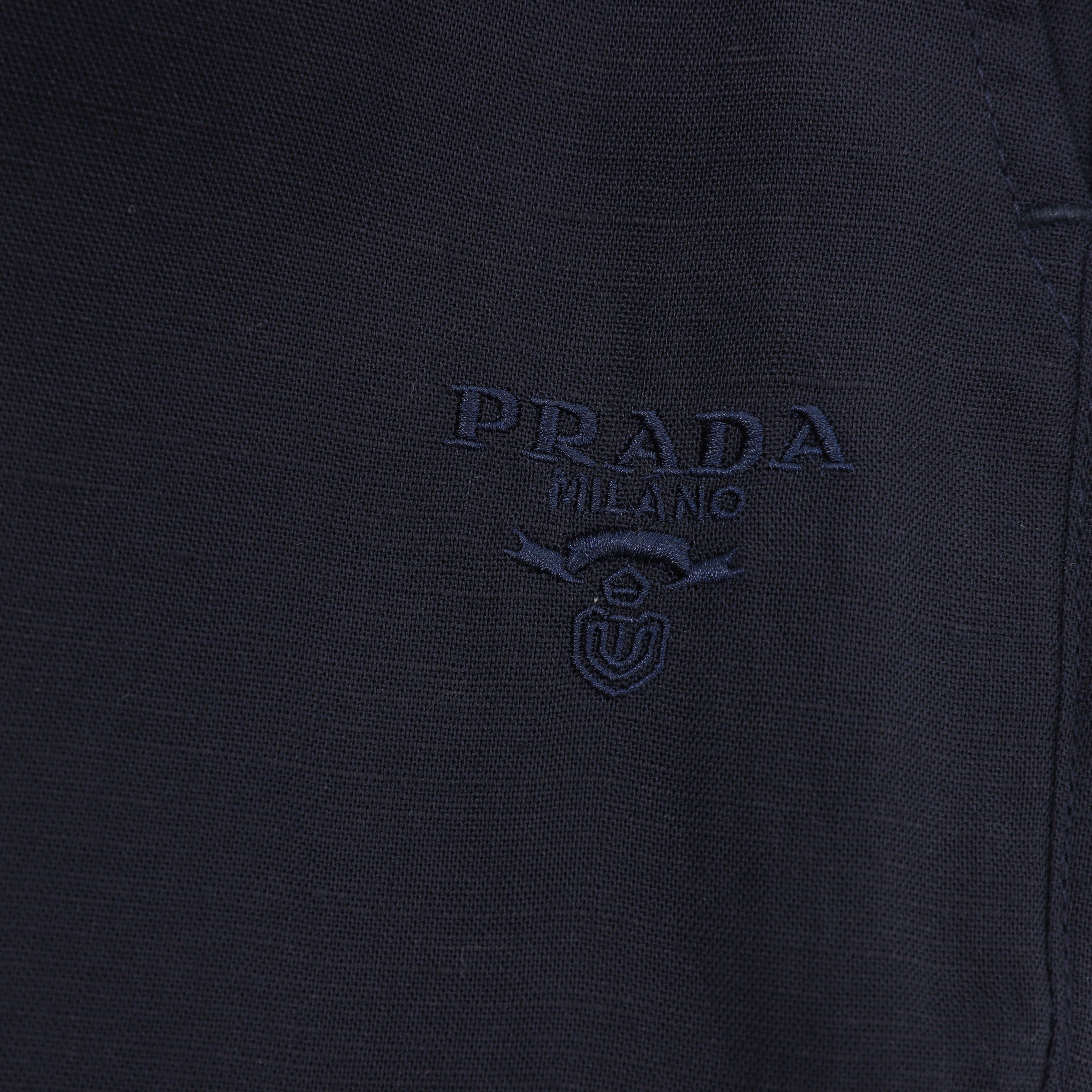 Prada Triangle Logo Linen-Blend Drawstring Wide-Leg Trousers