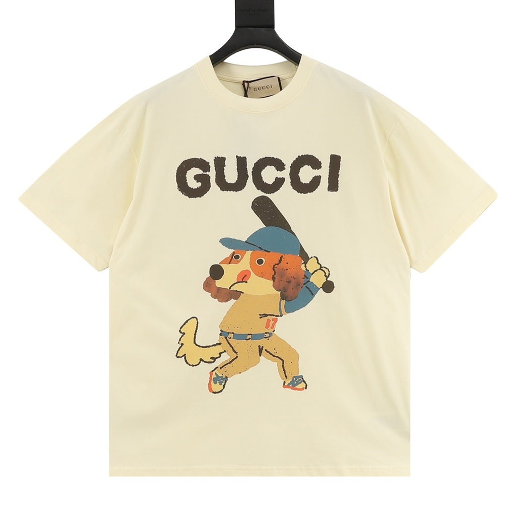 Gucci Men's Cream Baseball Dog Graphic Print T-Shirt