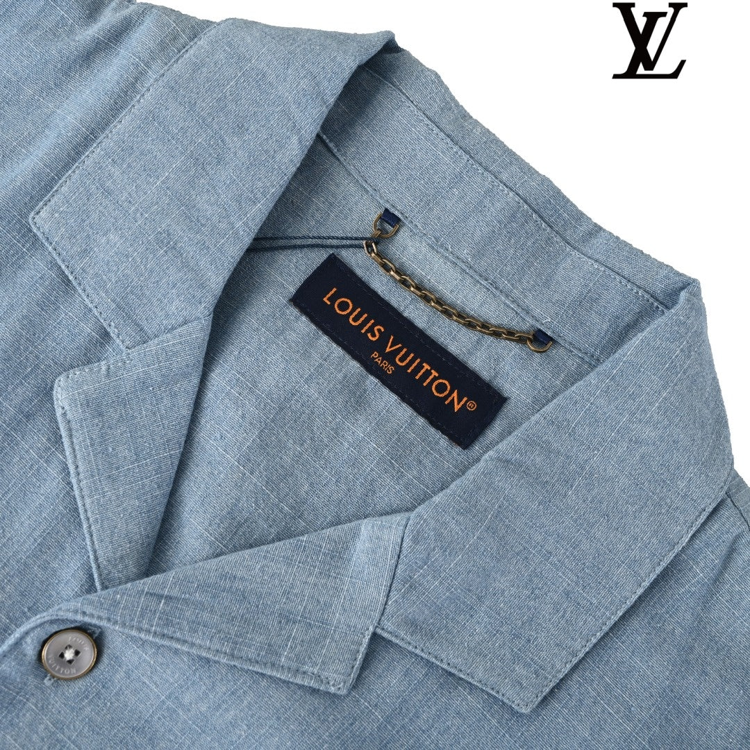 Louis Vuitton Men's Light Blue Embroidered Short Sleeve Shirt