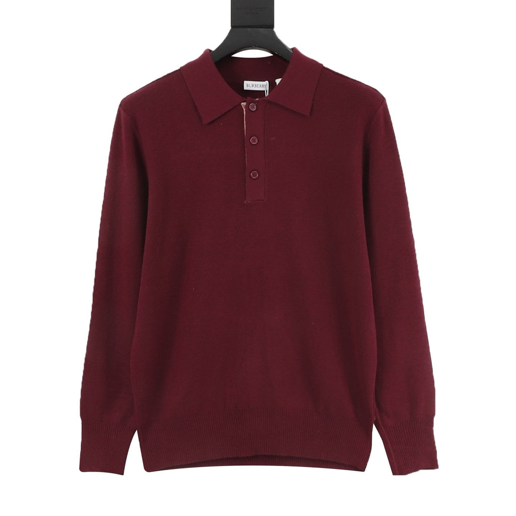 Burberry Five-Color Check Placket Wool Long Sleeve Polo Sweater | Black Relaxed Luxury Knitwear