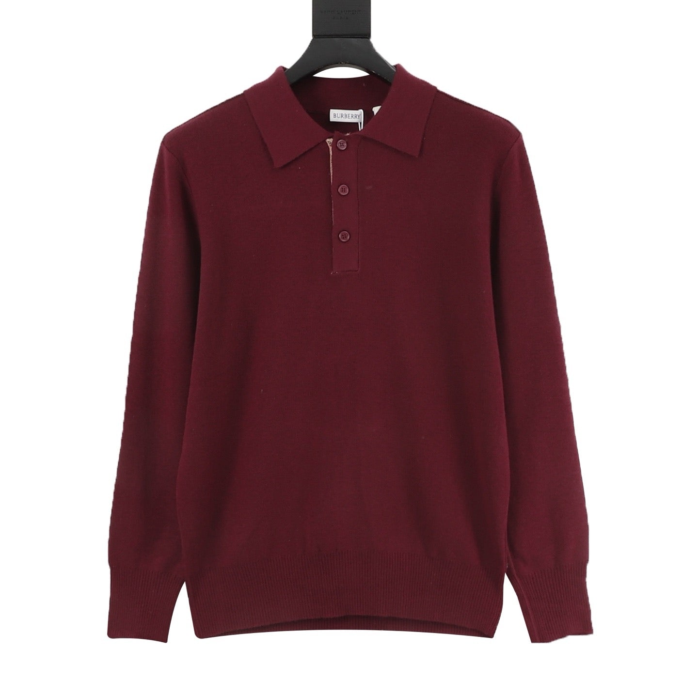Burberry Five-Color Check Placket Wool Long Sleeve Polo Sweater | Black Relaxed Luxury Knitwear