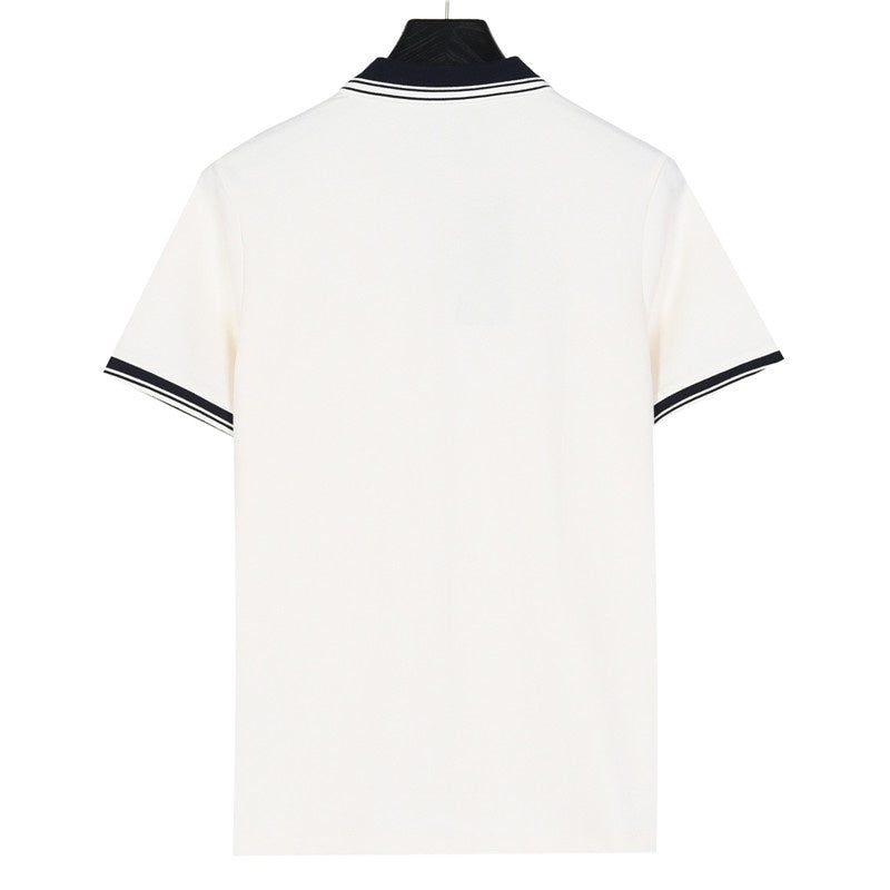Gucci Interlocking G Patch Striped-Collar Polo Shirt in White