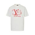 Louis Vuitton Red "Live Very Good" Monogram Print Short-Sleeve T-Shirt in White