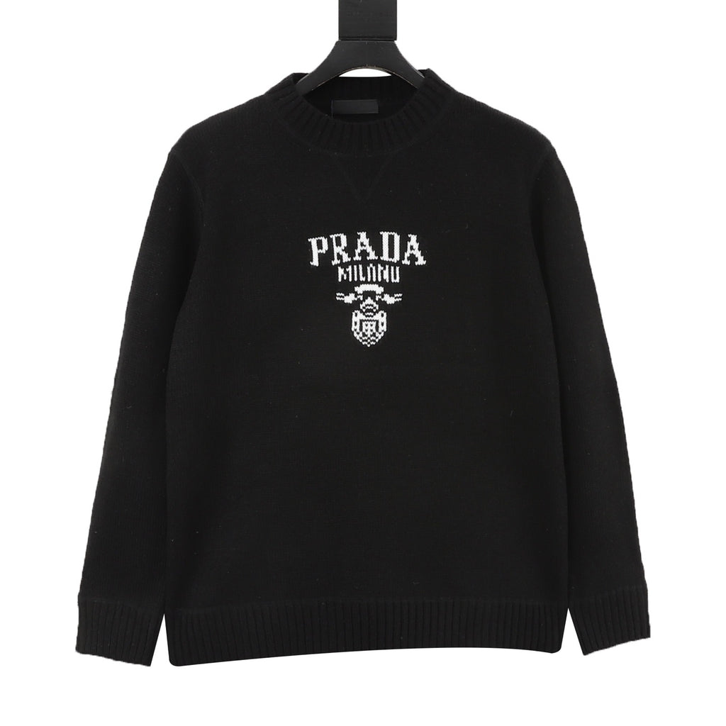 Prada Women's Men's Black Logo Graphic Crewneck Sweater