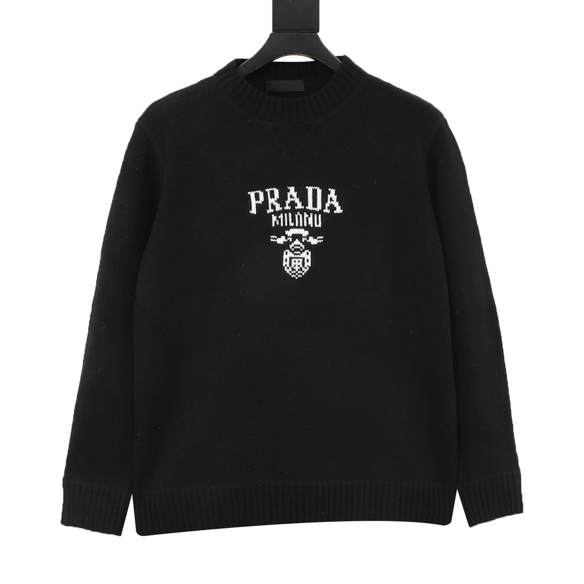 Prada Women's Men's Black Logo Graphic Crewneck Sweater