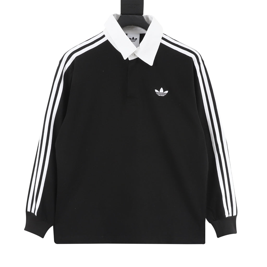 Adidas Women's / Men's 3-Stripes Long-Sleeve Polo Shirt in Black
