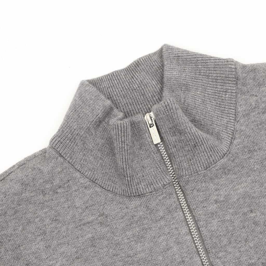 Miu Miu Small Logo Half-Zip Stand Collar Knit Sweater | Light Grey Relaxed Luxury Knitwear