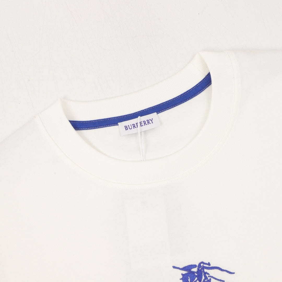 Burberry Equestrian Knight Embroidery Long-Sleeve Top — Black, Cobalt Detail