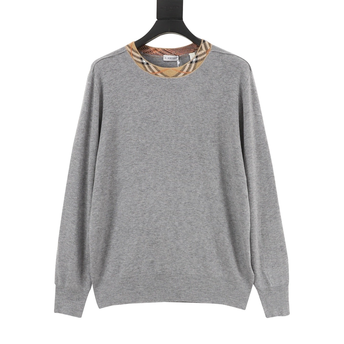 Burberry Check-Collar Knitted Wool Sweater
