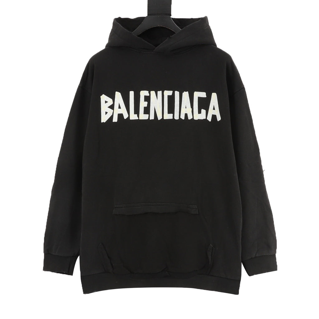 Balenciaga 26SS Destroyed Logo Print Washed Hoodie