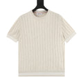 Brunello Cucinelli Vertical Rib-Knit Short-Sleeve T-Shirt in Oatmeal