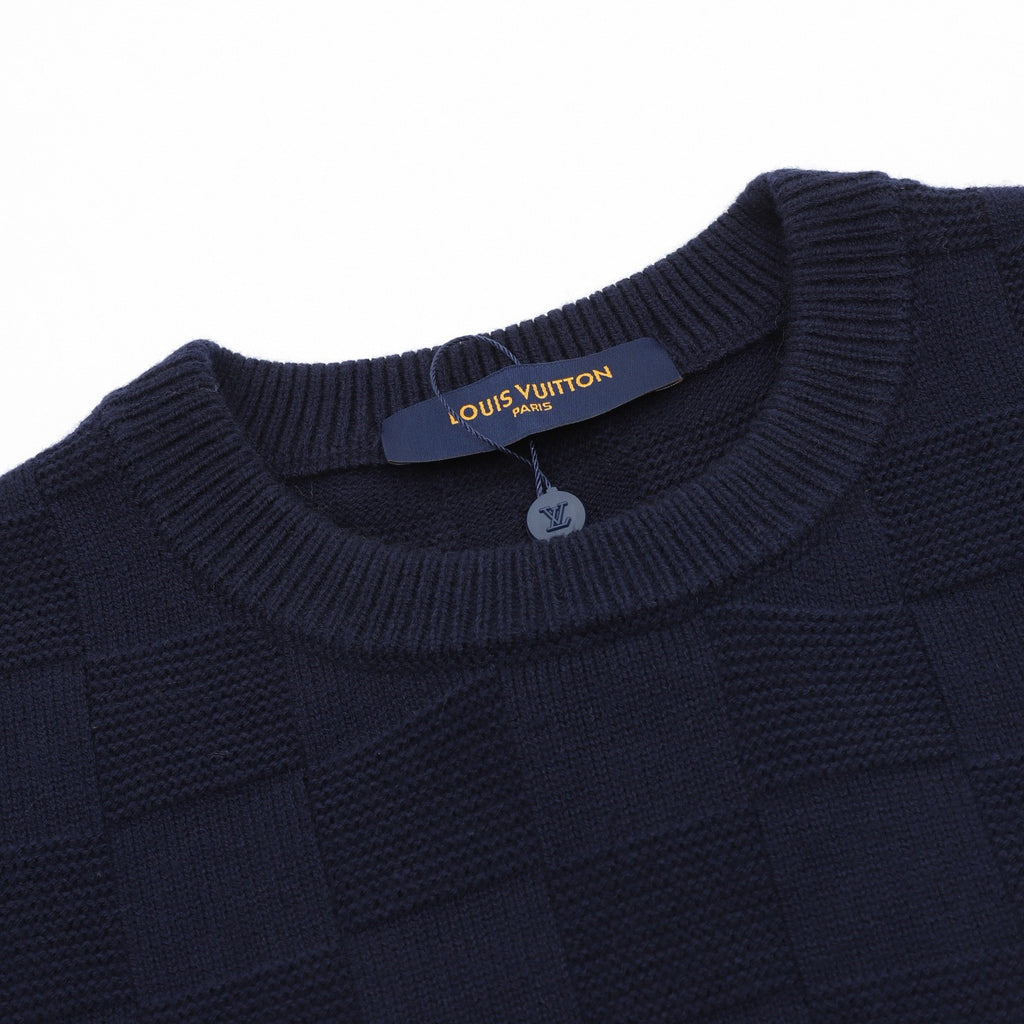 Louis Vuitton Women's Men's Navy Checkered Crewneck Knit Sweater